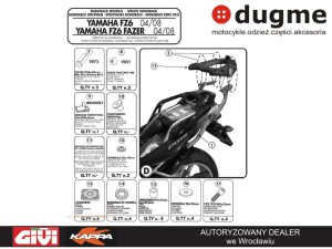 KAPPA STELAŻ KUFRA CENTRALNEGO YAMAHA FZ6 / FZS 600 FAZER (04-06), FZ6 S2 / FZ6 600 FAZER S2 (07-11)